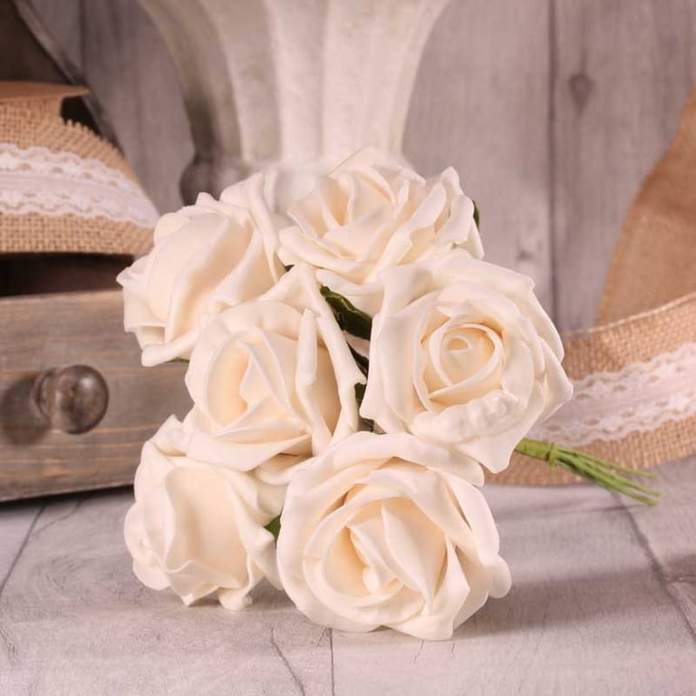 Ivory Foam Tea Rose Bunch - Elegant Home Decor Flowers for Garden Decorating Supplies