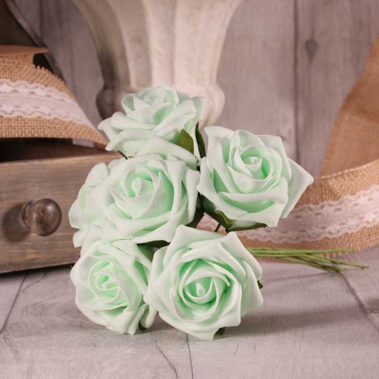 Mint Green Foam Tea Rose Bouquet - Elegant Home Decor Flowers for Wedding Centerpieces and Floral Decoration