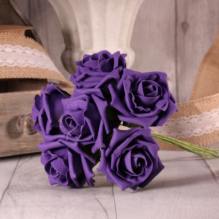 Purple Foam Tea Rose Bunch - Long Lasting Home Decor Floral Decoration
