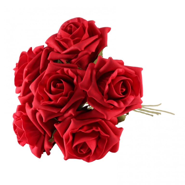 Red Foam Tea Roses - Set of 6 Decorative Wedding and Home Garden Flowers