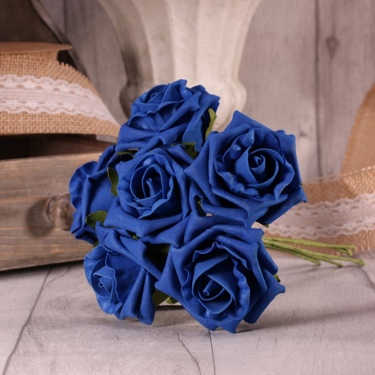 Royal Blue Foam Tea Rose Bunch - Elegant Home Decor and Wedding Flower Arrangement