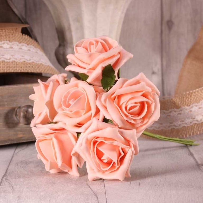 Soft Peach Foam Tea Rose Bunch - Beautiful Home Decor and Wedding Bouquet Flowers