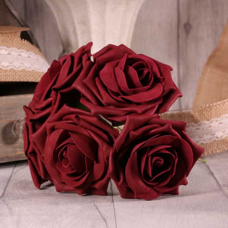Burgundy Foam Open Bloom Tea Roses - Floral Home Decorations for Garden or Indoor Use