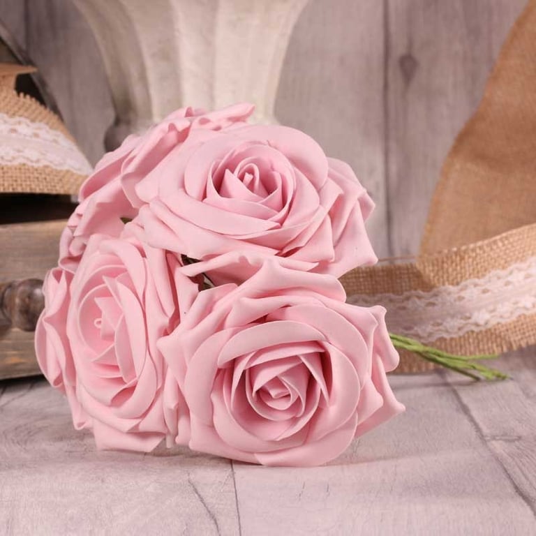 Baby Pink Foam Open Tea Rose Bunch - Perfect for Home Decor and Wedding Floral Decorations