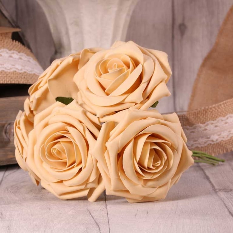5-Piece Cream Foam Open Face Tea Rose Bunch - Fresh Cut Home Decor Flowers