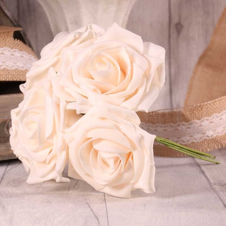 Ivory Foam Open Tea Rose Bunch - Wedding Bouquet & Home Decor Flowers