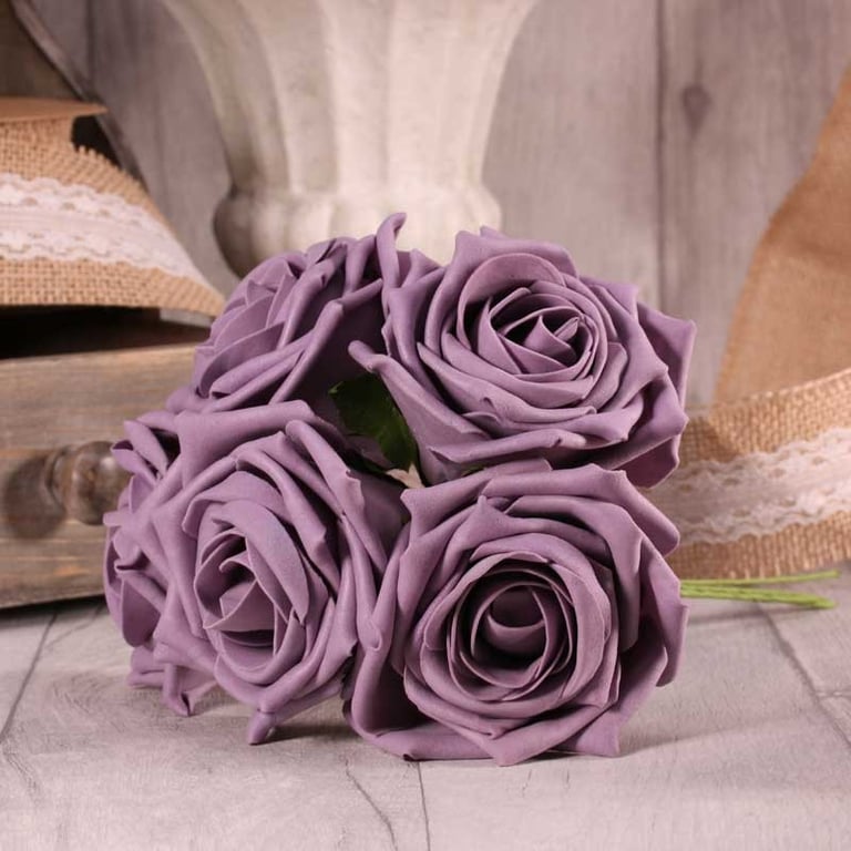 Mauve Foam Open Tea Rose Bunch - Elegant Home Garden Decor Floral Arrangement