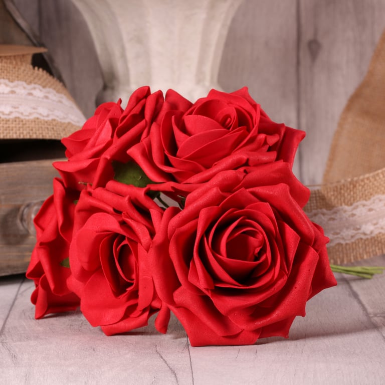 Red Foam Tea Rose Bunch - Durable Floral Home Decor for Valentine s Day