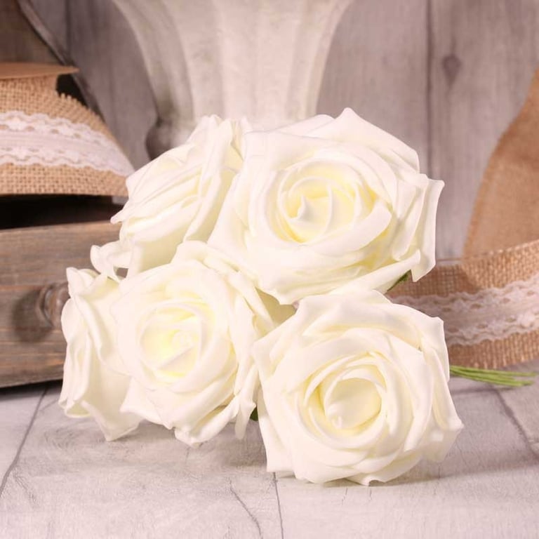 White Foam Tea Rose Bunch - Elegant Home Decor and Wedding Bouquet Floral Decoration