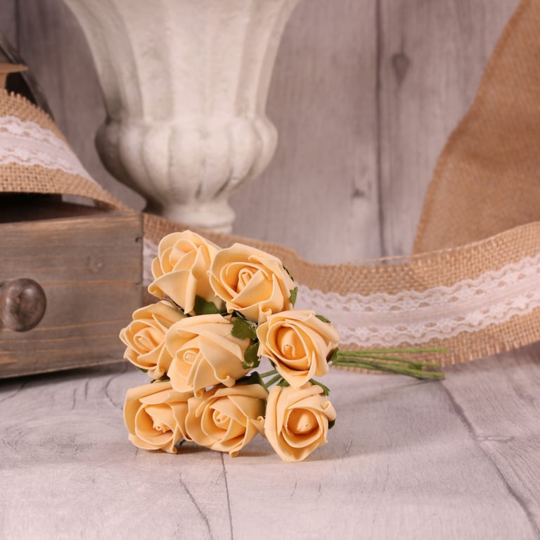Cream Foam Tea Rose Buds - 8 Piece Bunch for Home Garden Decor and Floral Arrangements