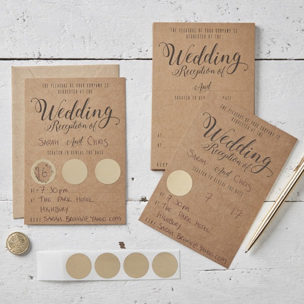 Kraft Scratch & Reveal Wedding Invitations - Personalized and Customizable Date Changeable Scratched Off Invites