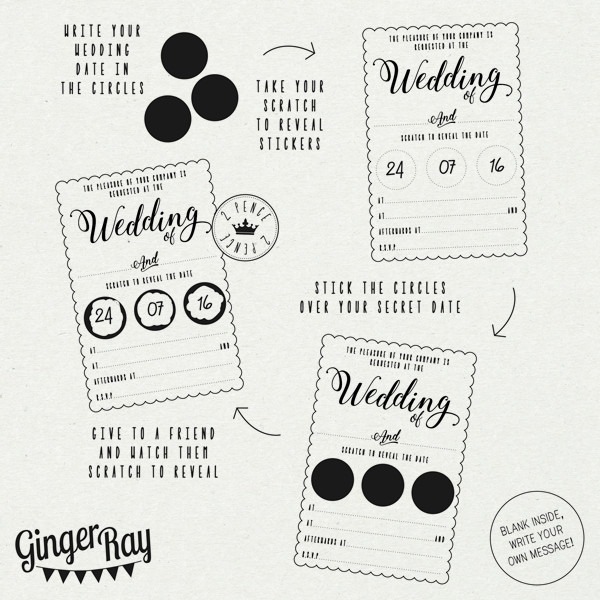 White Scratch Date Wedding Invitations - Customizable Scratch & Reveal Design