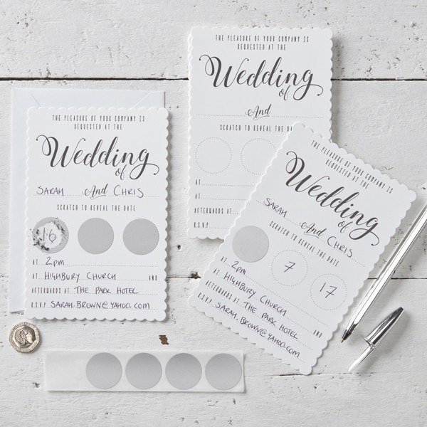 White Scratch Date Wedding Invitations - Customizable Scratch & Reveal Design