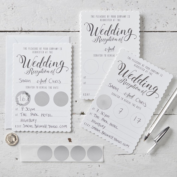 White Scratch Off Wedding Invitations - Scratch & Reveal Date Night Cards