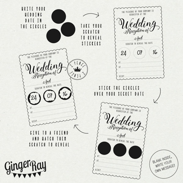 White Scratch Off Wedding Invitations - Scratch & Reveal Date Night Cards