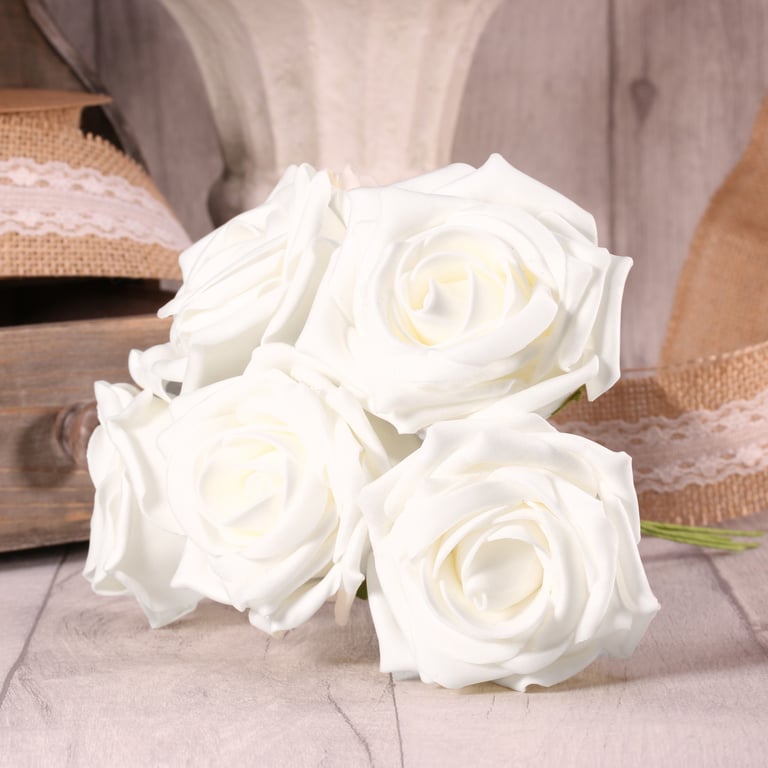 Bright White Foam Open Tea Rose Bunch - Wedding Flowers & Home Decor