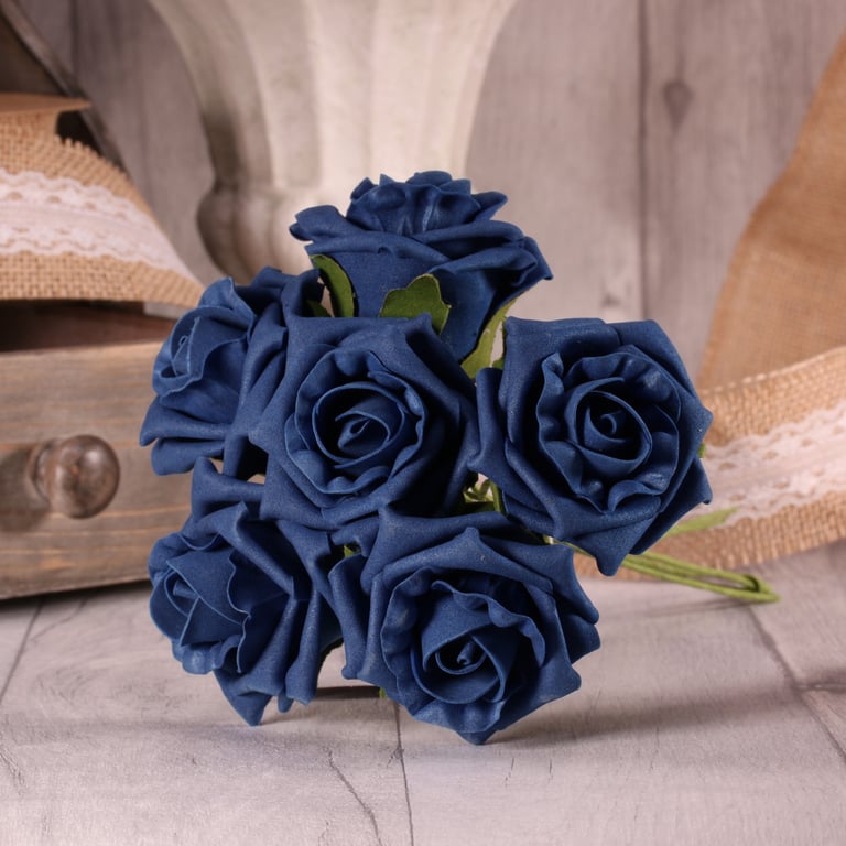 Navy Blue Foam Tea Rose Bouquet - Perfect for Home Decor and Wedding Ceremonies