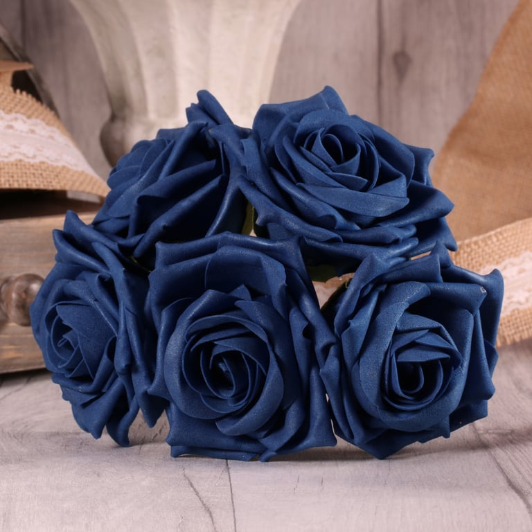 Navy Blue Foam Open Tea Roses - Wedding Flowers & Home Decor Floral Arrangement Supplies