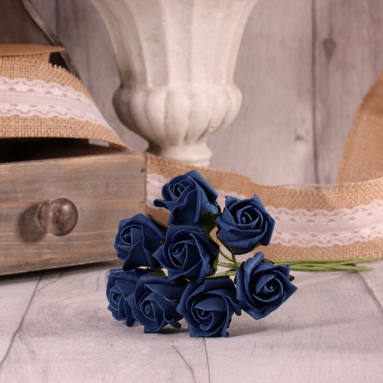 Navy Blue Foam Tea Rose Buds - Home Decor Flowers for Indoor Plant Decorations