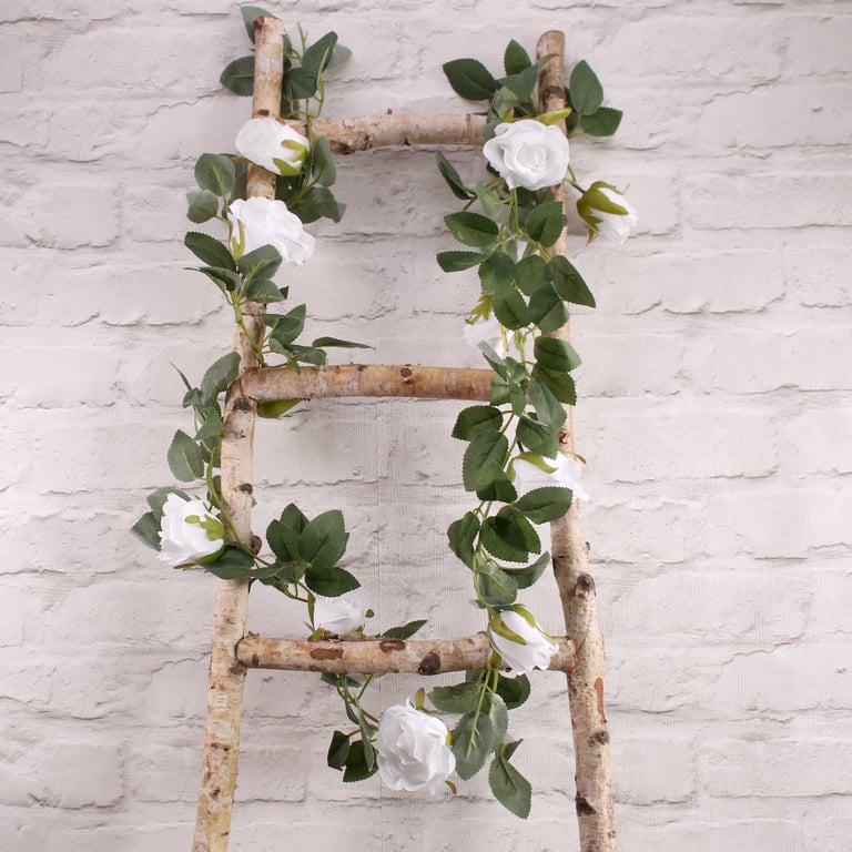 White Rose Floral Garland - 175cm Long Home Decor and Wedding Decoration Accessory