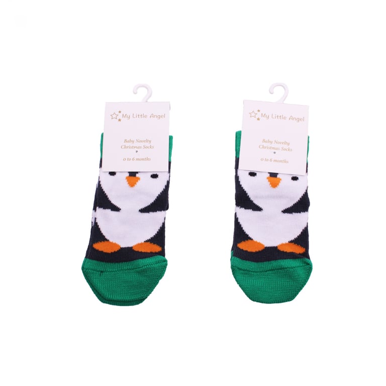 Green Christmas Penguin Socks for Newborns and Infants (0-6 months) - Holiday Season Footwear