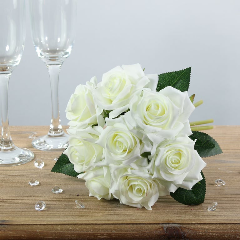 Ivory Arundel Rose Bouquet - Elegant 26cm Floral Arrangement for Wedding or Home Decor