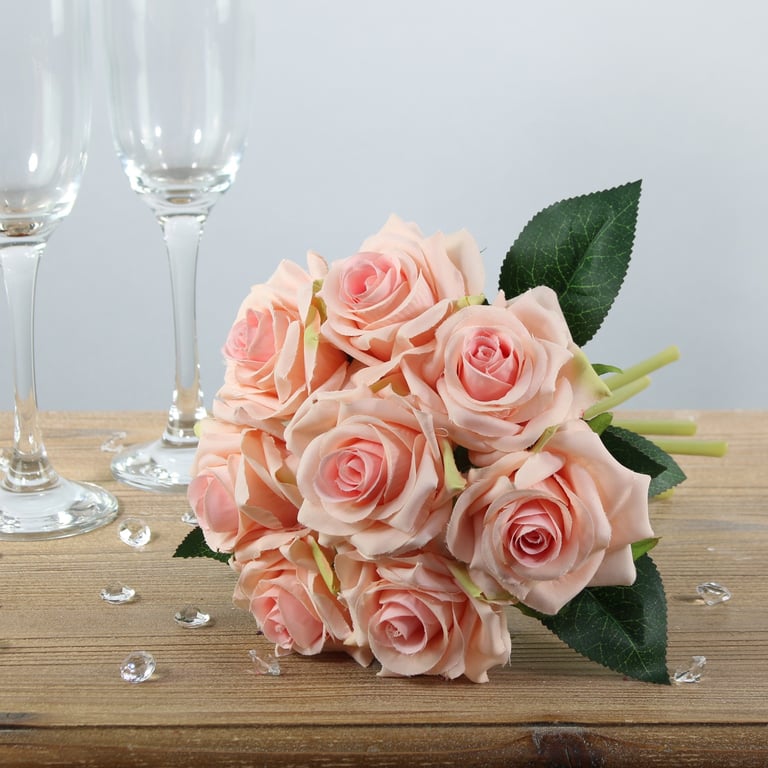 Peach Arundel Rose Bouquet - Elegant Home Decor Spring Floral Arrangement