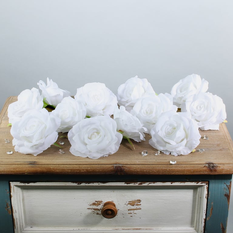 White Arundel Rose Heads (12) - Fresh Garden Flowers for Floral Decorations and Wedding Arrangements