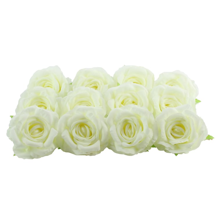 Artificial Arundel Rose Heads - Set of 12 Ivory Flowers for Home Decor and Garden Decoration