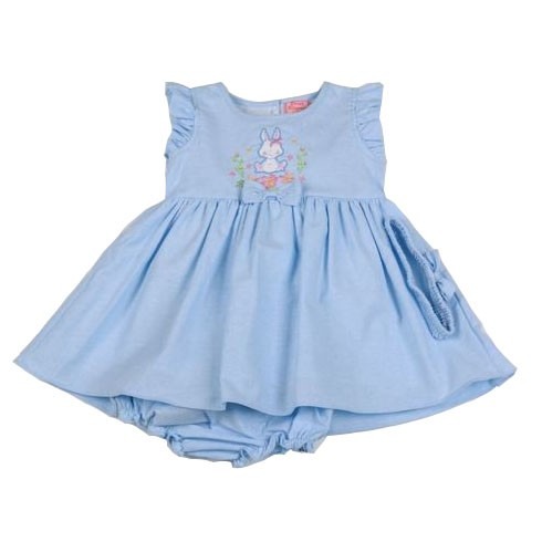 Sweet Elegance Chambray Lined Bunny Dress Set - 1-2 Years, Adorable Pant and Headband Included