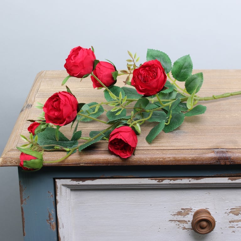 Red Garden Peony Rose Spray - Beautiful Home Decor Floral Arrangement