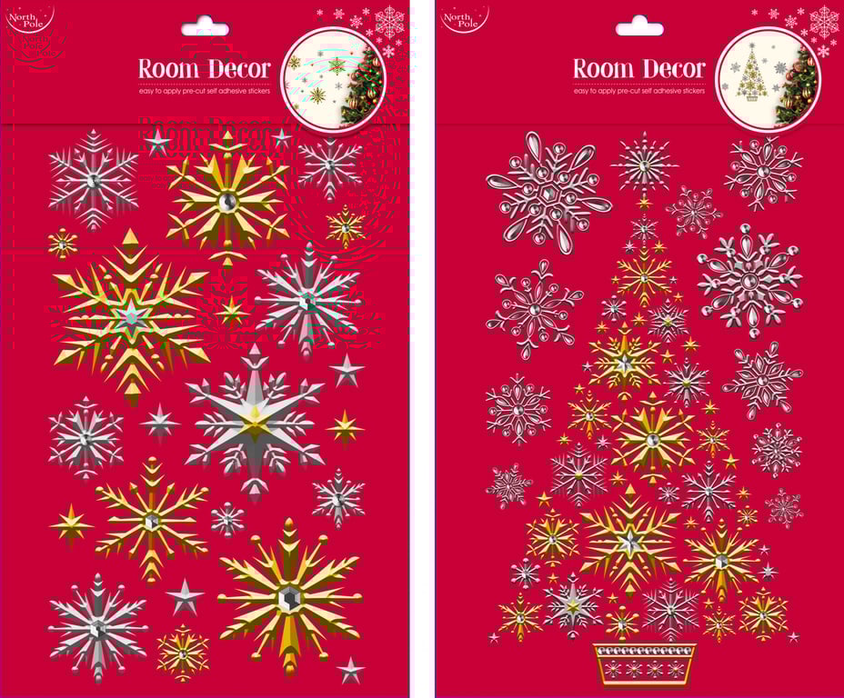 Snow Gold/Silver Room Stickers - Assorted Winter Designs Wall Decals for Home Decor