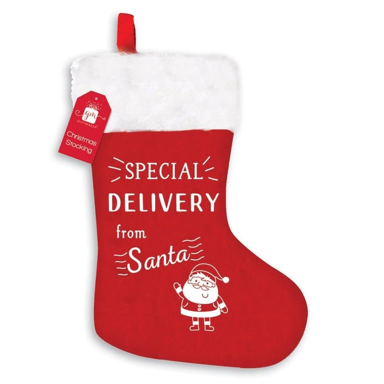 Handmade Special Delivery Stocking - Red and White Festive Christmas Holiday Stocking