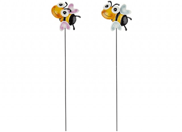 Metal Happy Bee Garden Stake - Decorative Outdoor Metal Gardening Accessory