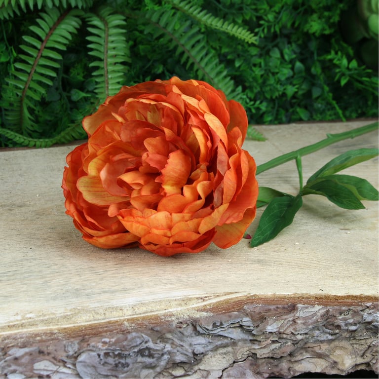 Glamis 62cm Single Orange Peony Flower Arrangement Decoration for Home Garden