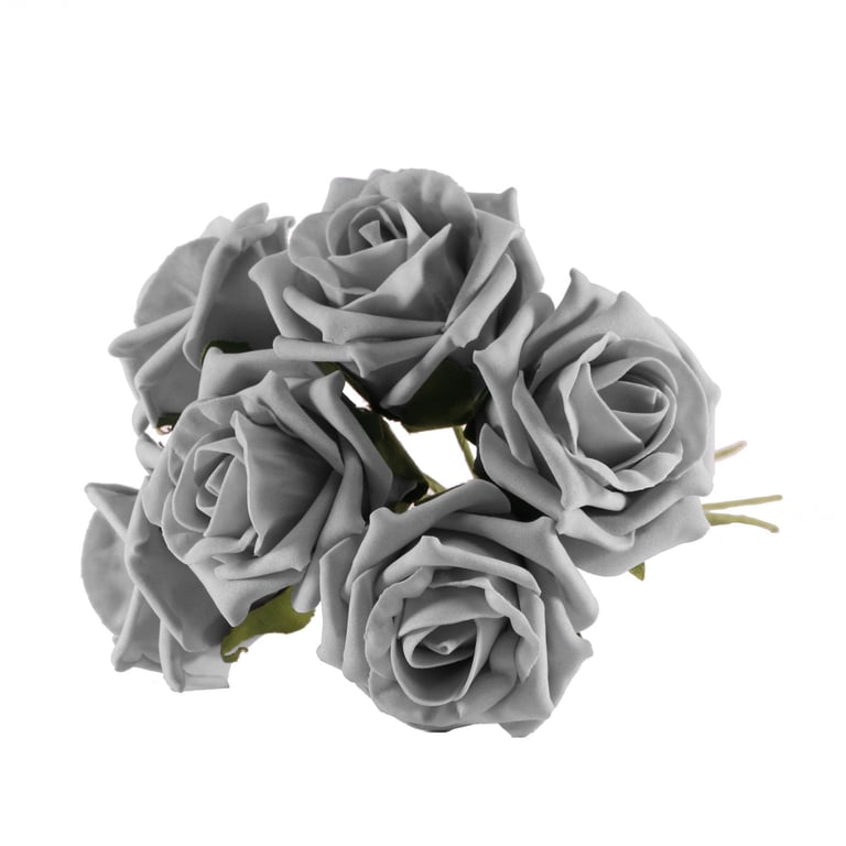 Grey Foam Tea Rose Bouquet - 6 Piece Floral Arrangement for Home Decor and Garden Decoration