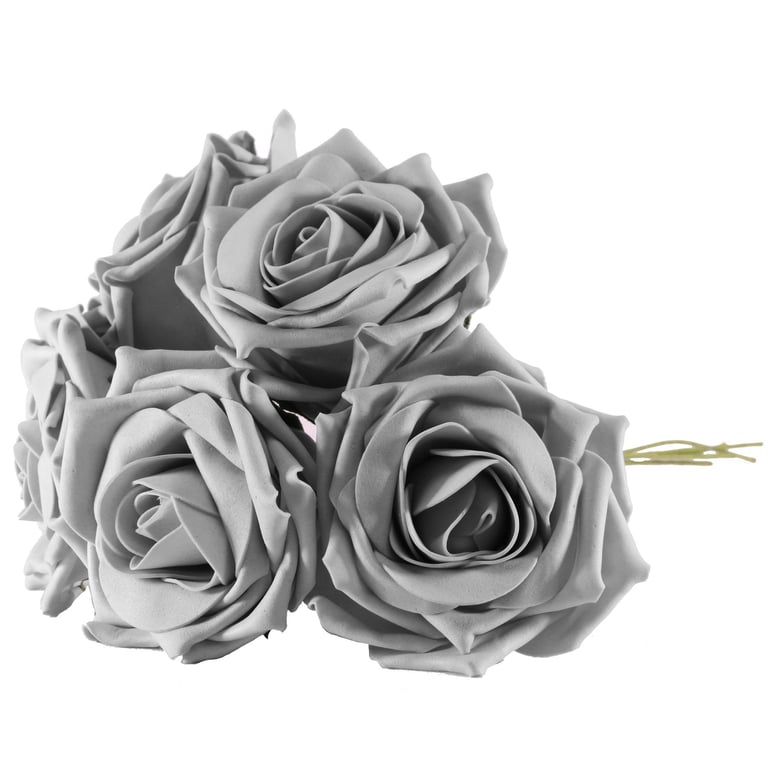 Grey Foam Tea Rose Bunch - Durable Home Decor Flowers for Garden Decoration