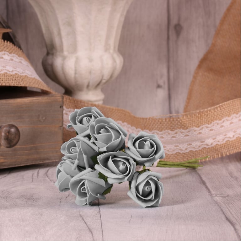 Grey Foam Tea Rose Buds - Set of 8 for Home Decor & Wedding Floral Arrangements
