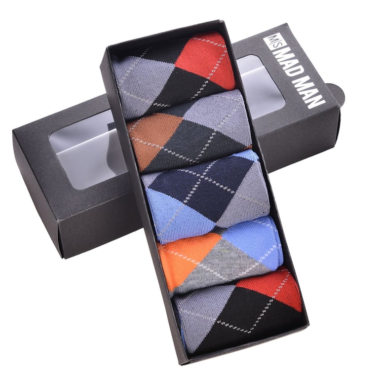 Mad Man Bright Argyle 5pc Sock Set - Fashionable Home Essentials for Men