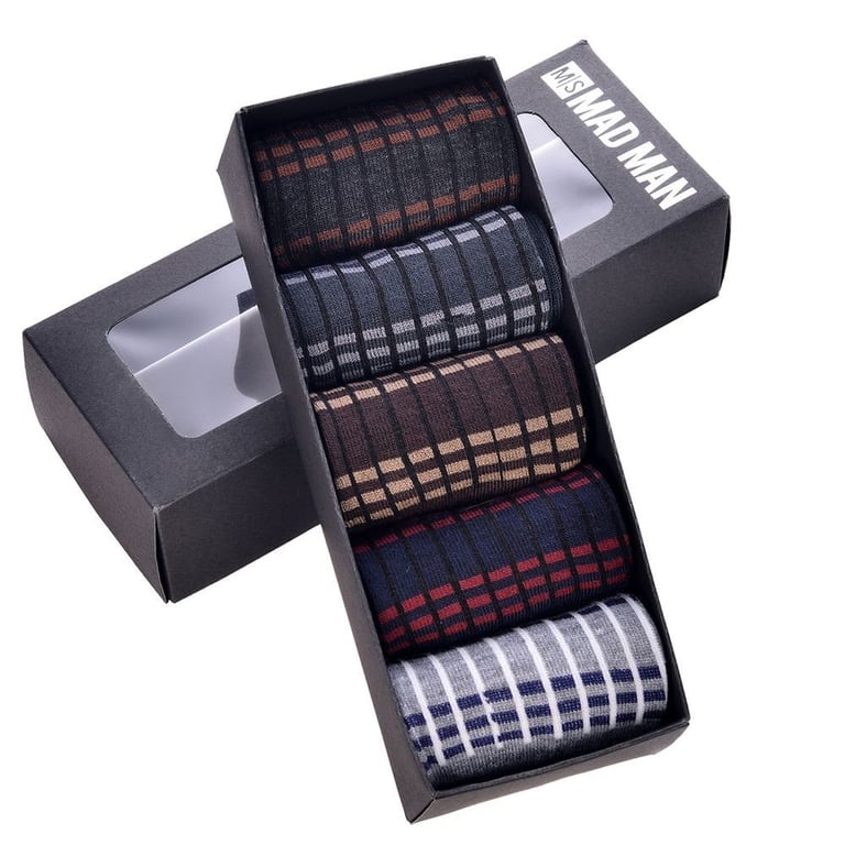Mad Man Dashed Boxed Socks 5pc - Casual Home Fashion 5-Piece Sock Set with Dashed Pattern Design