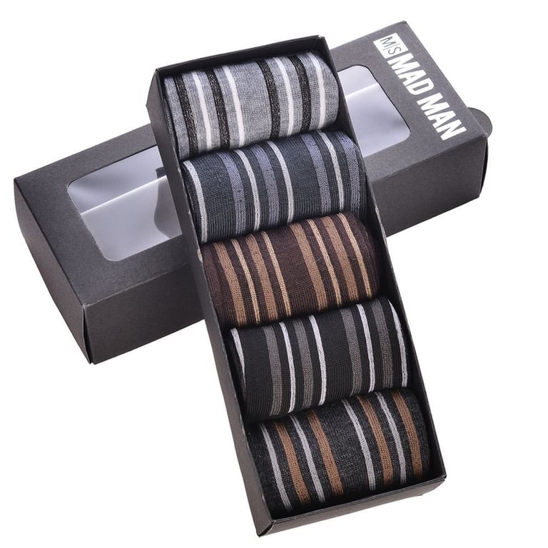 Mad Man Striped Socks 5pc - Fashionable and Casual Mens Striped Sock Set
