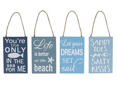 Beach Quote Hanging Signs - 4 Assorted Coastal Decor Outdoor Signs for Home and Garden Decoration