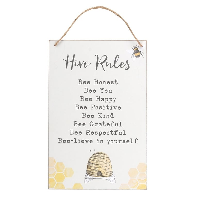 Hive Rules Hanging Sign - Rustic Wall Art Decoration for Home & Garden
