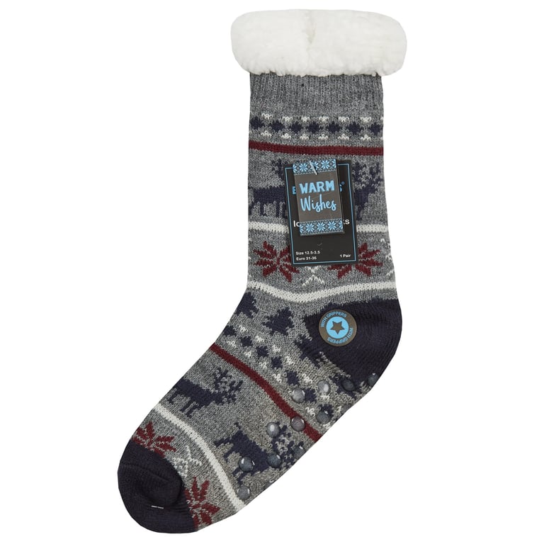 Boys Fairisle Lounge Socks - Cozy Winter Knit Socks for Kids with Fairisle Pattern