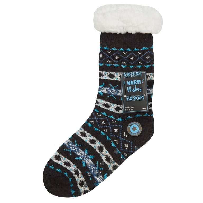 Boys Fairisle Lounge Socks - Cozy Winter Knit Socks for Kids with Fairisle Pattern