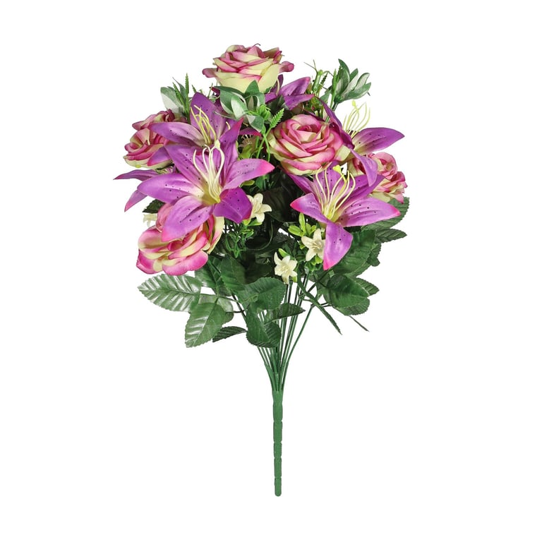 Purple Pembroke Rose and Lily Mixed Bunch - Elegant Home Decor Floral Arrangement
