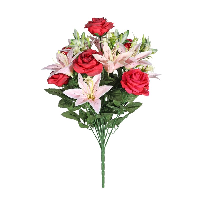 Red Pembroke Rose and Lily Mixed Bunch - Garden Fresh Flowers for Home Decor and Floral Arrangement