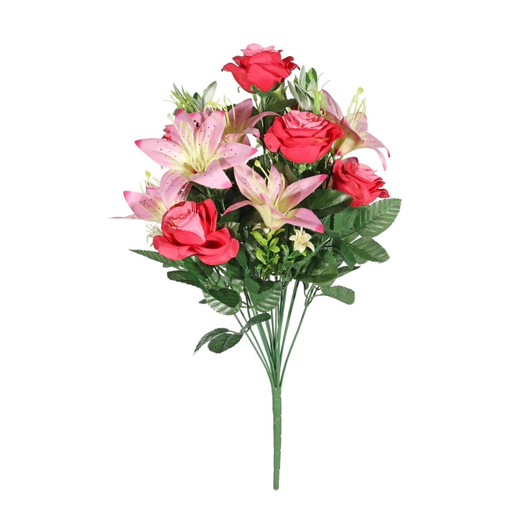 Pink Pembroke Rose and Lily Mixed Bunch - Fresh Garden Roses & Lilies in a Beautiful Floral Arrangement