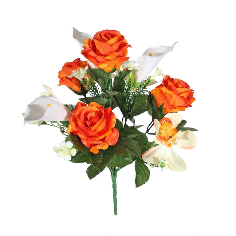 Orange Pembroke Orchid and Rose Mixed Posy - Vibrant Floral Arrangement for Home Decorations