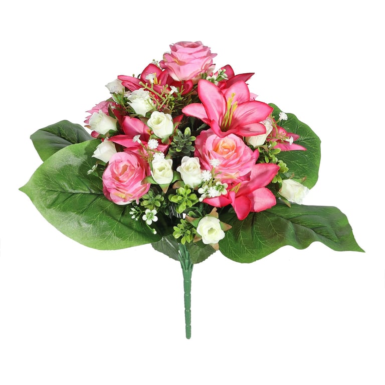 Dark Pink Pembroke Leafy Mixed Bunch - Exquisite Home Decor Floral Arrangement